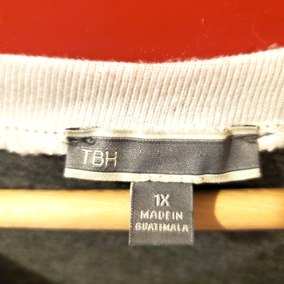 Grey, white, red distressed Football Mom long sleeve ringer tee 1X - Picture 4 of 7